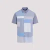 Junya Watanabe Striped Patchwork Cotton Shirt In Blue