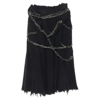 Junya Watanabe Boiled Wool Frayed Punk Chain Midi Skirt In Black