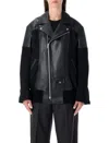 Junya Watanabe Modern Biker Jacket With Wool And Leather In Black