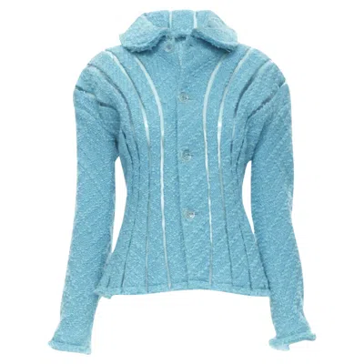 Junya Watanabe Boucle Tweed Pvc Trimmed Space Age Jacket In Blue