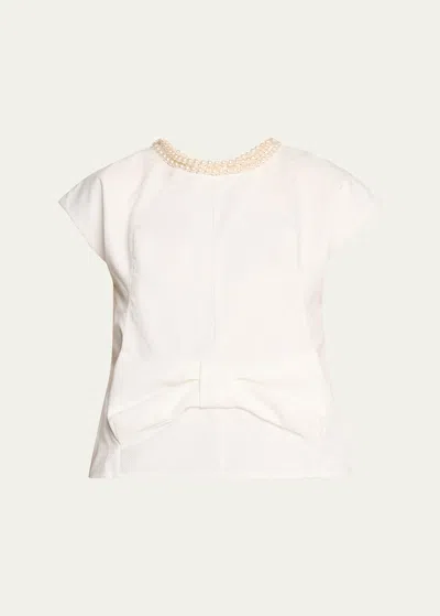 Junya Watanabe Bow Pearly Trim Top In White