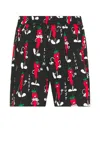 Junya Watanabe Man Graphic-printed Elasticated Waistband Shorts In Black & Red