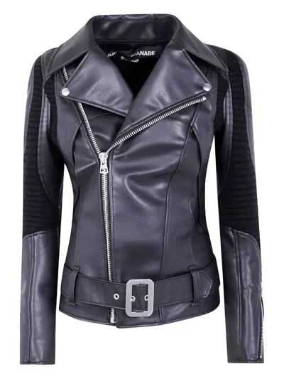 Junya Watanabe Paneled Zip-up Leather Jacket In Black