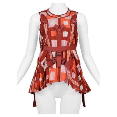 Pre-owned Junya Watanabe Burgundy Deco Print Parachute Top 2003 In Red