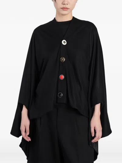 Junya Watanabe Button-up Cape-style Cardigan In Black