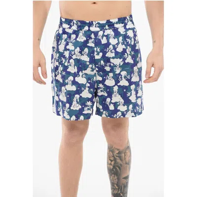 Junya Watanabe By Comme De Garcons Eye Man All-over Printed Cotton Shorts With Drawstring Waist In Blue