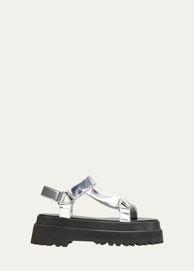 Junya Watanabe Calfskin T-strap Sporty Sandals In Silver
