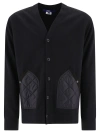 Junya Watanabe Men's Regular Fit V-neck Cardigan With Quilted Inserts In Black