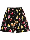 Junya Watanabe Graphic-printed Elasticated Waistband Shorts In Black