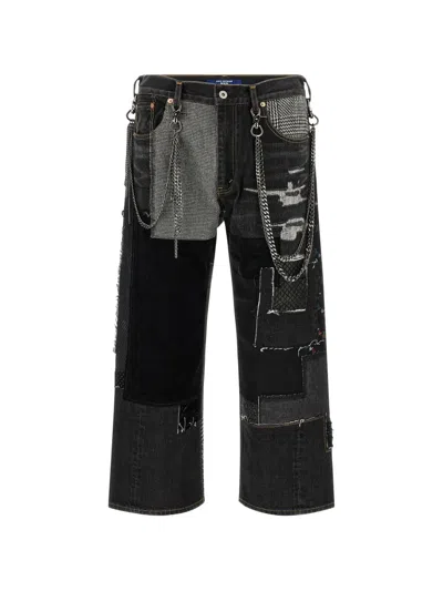 Junya Watanabe Chain-link Patchwork Jeans In Black