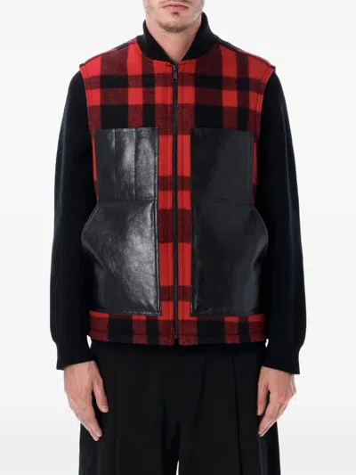 Junya Watanabe Mackinaw Wool And Leather Vest In Multi