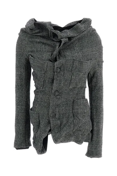 Junya Watanabe Check Wool-blend Velvet Trim Unstructured Knit Jacket In Gray