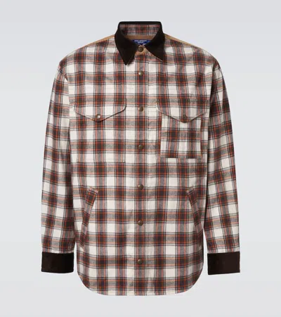 Junya Watanabe Checked Corduroy-paneled Overshirt In Brown