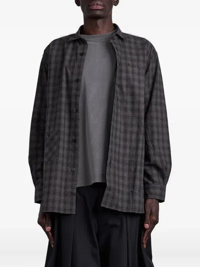 Junya Watanabe Checked Elbow-patch Shirt In Gray