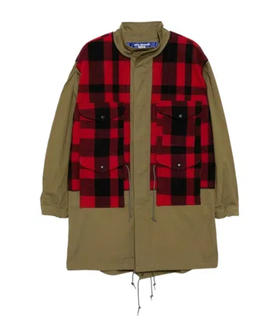 Junya Watanabe Check-panel Tailored Coat In Green