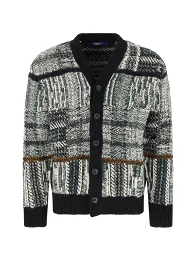 Junya Watanabe Checked Intarsia-knit Cardigan In Black