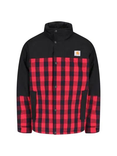 Junya Watanabe Checked Technical Jacket In Black Cotton Geometric Checked In Red