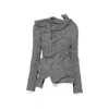 Junya Watanabe Tailored Plaid Jacket With Draped Neckline In Gray