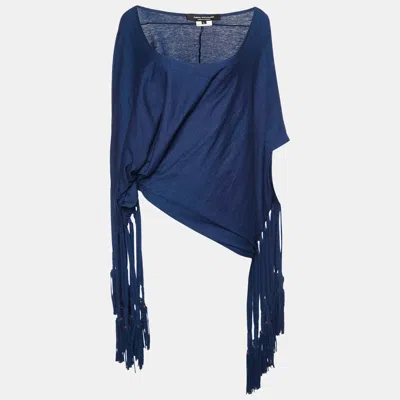 Pre-owned Junya Watanabe Comme Des Garcon Man Junya Watanabe Comme Des Garcons Navy Blue Cotton Knit Fringed Detail Top L