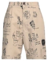 Junya Watanabe X Basquiat Printed Cotton Shorts In Beige