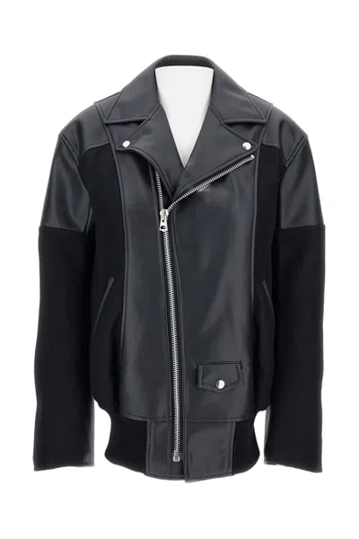 Junya Watanabe Contrast Panel Faux Leather Jacket With Exposed Zip Closure In Black