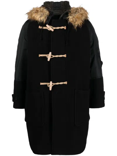 Junya Watanabe Contrast-sleeve Duffle Coat In Black