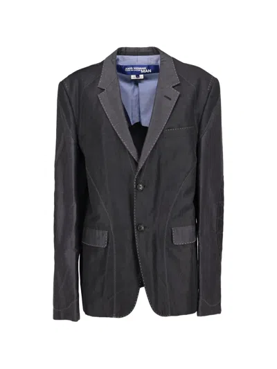 Pre-owned Junya Watanabe Contrast-lapel Topstitched Jacket In Grey
