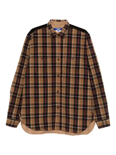 Junya Watanabe Corduroy-panelled Checked Shirt In Brown