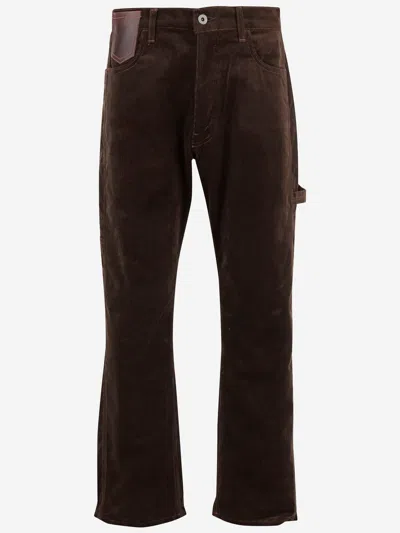 Junya Watanabe Cotton Blend Ribbed Trousers With Leather Details In Brown