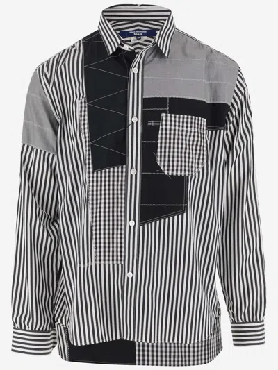Junya Watanabe Patchwork Striped Cotton Shirt In Black