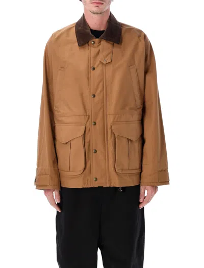 Junya Watanabe Work Jacket With Corduroy Collar And Check Panel In Brown
