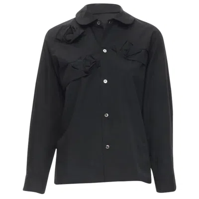 Junya Watanabe Cotton Rose Bud Round Collar Long Sleeve Shirt In Black