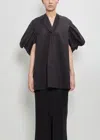 Junya Watanabe Cotton Rouched Sleeve Top In Black