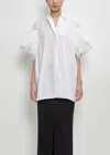 Junya Watanabe White Cotton Top With Pleated Balloon Sleeves In White