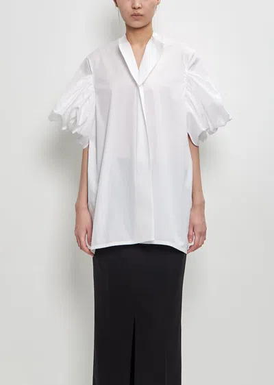 Junya Watanabe Cotton Rouched Sleeve Top In White