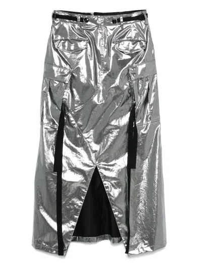 Junya Watanabe Cotton Satin Foiled Print Skirt In Multi