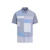 Junya Watanabe Striped Patchwork Cotton Shirt In Blue