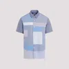 Junya Watanabe Striped Patchwork Cotton Shirt In Gr Blu Wh