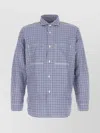 Junya Watanabe Cotton Shirt With Dual Pattern And Elbow Patches In Blue