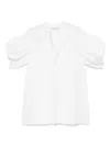 Junya Watanabe White Cotton Top With Pleated Balloon Sleeves In White