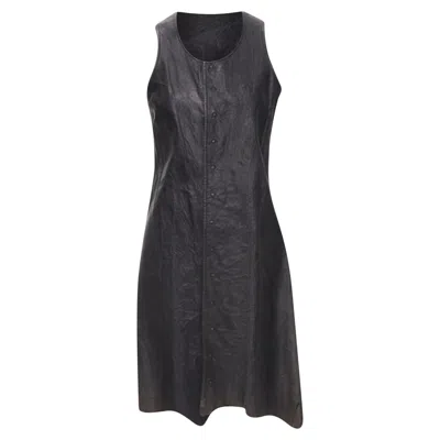 Pre-owned Junya Watanabe Cow Hide Leather Distressed Raw Cut Dress In Black