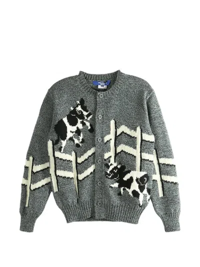 Junya Watanabe Cow Printed Jersey Intarsia Jumper In Gray
