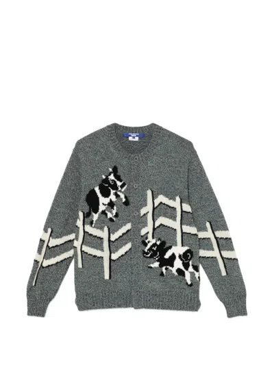 Junya Watanabe Cow-appliqué Cardigan In Green