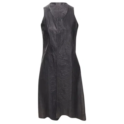 Junya Watanabe Cowhide Leather Distressed Raw Cut Dress In Black