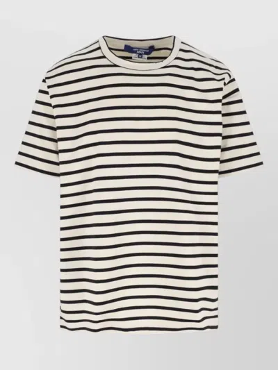 Junya Watanabe Crew Neck Striped Short Sleeve Shirt In Multi