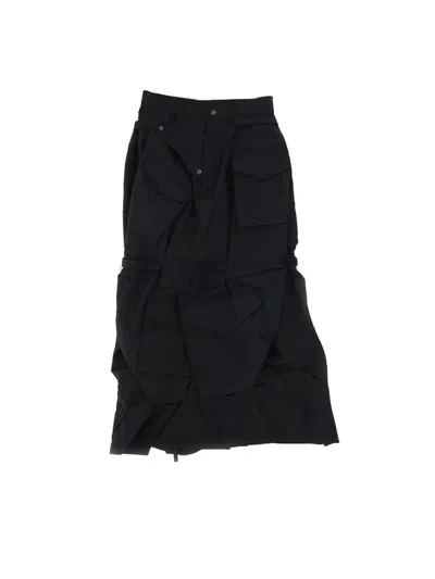 Junya Watanabe Crinkle Effect Asymmetric Cargo Skirt In Black