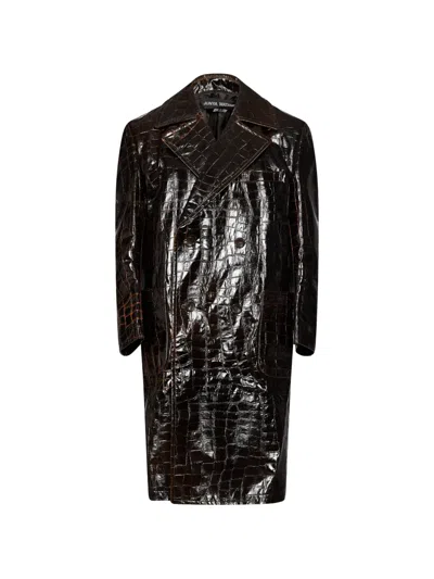 Junya Watanabe Crocodile-effect Double-breasted Coat In Brown
