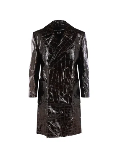 Junya Watanabe Crocodile-effect Double-breasted Coat In Brown