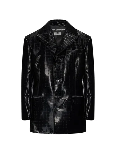 Junya Watanabe Crocodile-effect Single-breasted Blazer In Black