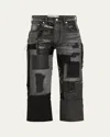 Junya Watanabe Cropped Denim Patchwork Pants In Black